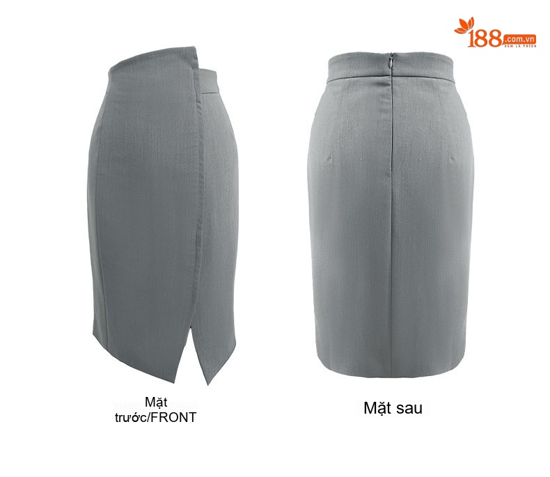 Chân Váy Bút Chì Nữ Lệch Tà Xẻ Tà Thiết Kế Pháp Cổ Điển Màu Xám chi tiết 5