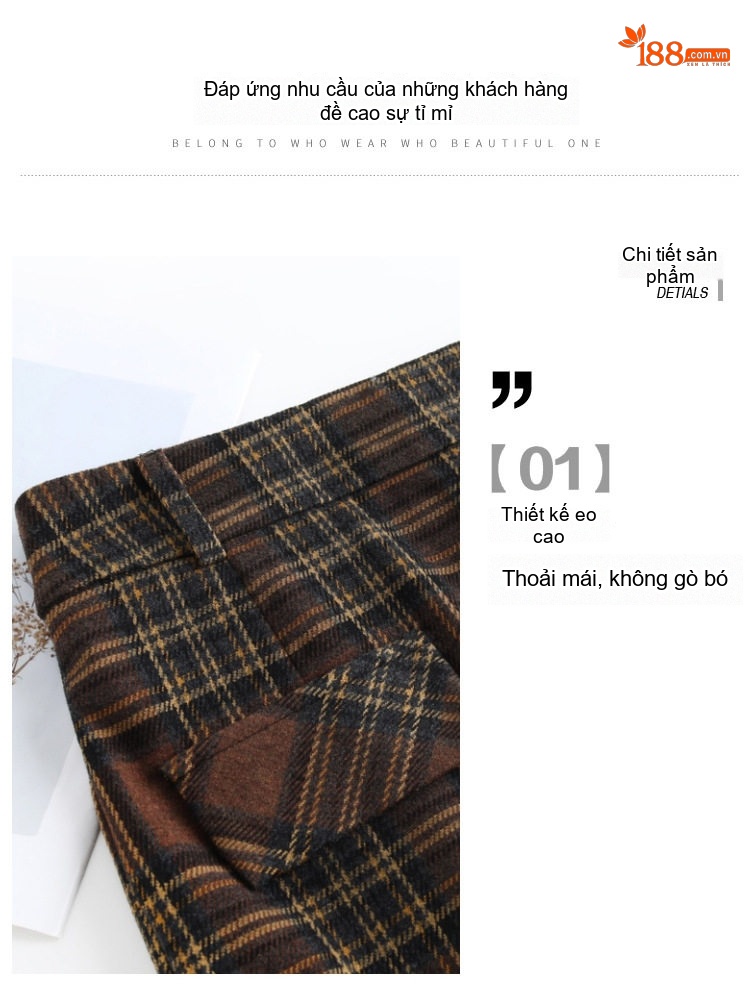 Chân Váy Bút Chì Nữ Lưng Cao Họa Tiết Kẻ Caro Phong Cách Công Sở chi tiết 6