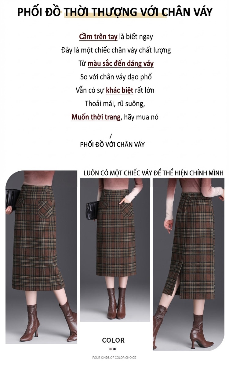 Chân Váy Bút Chì Nữ Lưng Cao Họa Tiết Kẻ Caro Phong Cách Công Sở chi tiết 4
