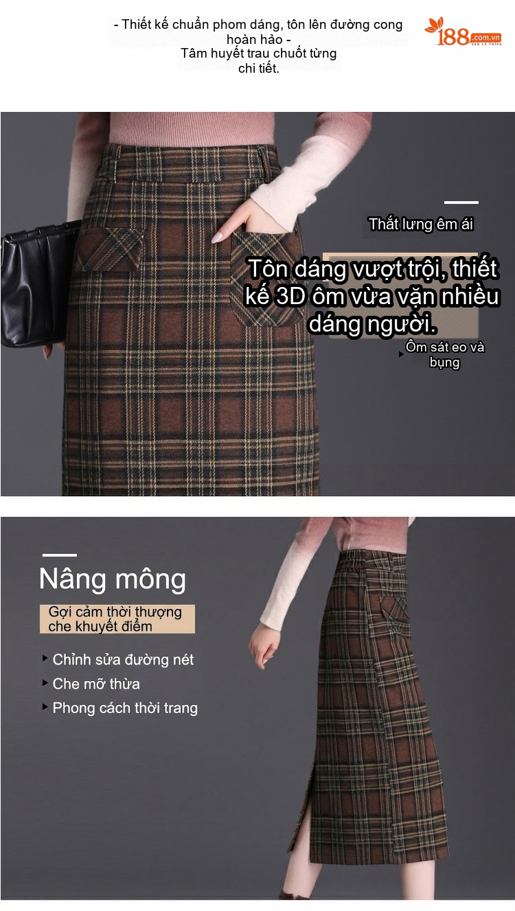 Chân Váy Bút Chì Nữ Lưng Cao Họa Tiết Kẻ Caro Phong Cách Công Sở chi tiết 5