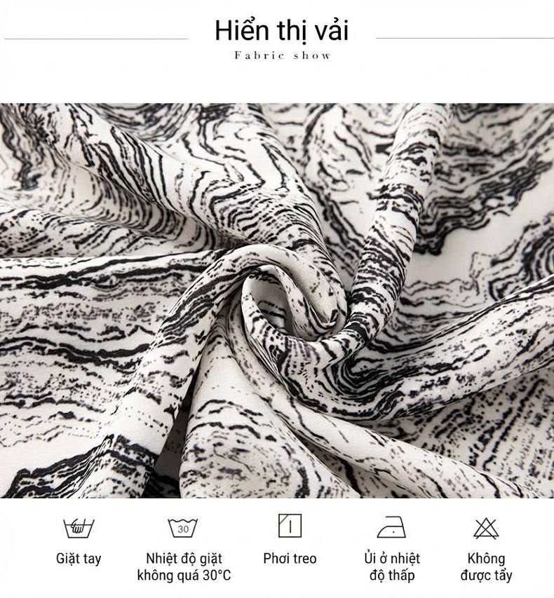 Chân Váy Chữ A Lụa Tằm Ý Dáng Ôm Họa Tiết Phong Cách Pháp Màu Trắng, Đen chi tiết 4