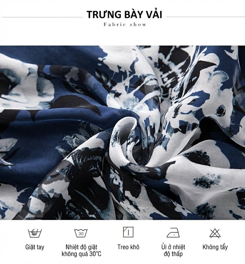 Chân Váy Dài Nữ Lụa Gấm Họa Tiết Hoa Eo Thun Dáng Ôm Màu Trắng, Xanh Navy, Đen chi tiết 4