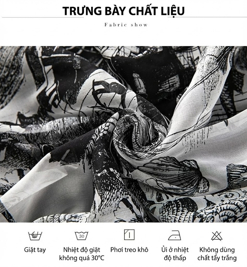 Chân Váy Dài Nữ Lụa In Họa Tiết Eo Chun Dáng Ôm Màu Đen, Trắng chi tiết 4