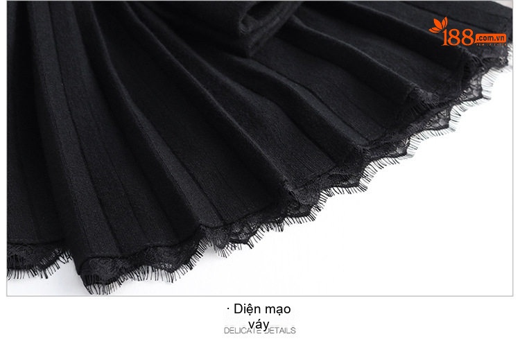 Chân Váy Len Dáng Xòe Phối Ren Phong Cách Hàn Quốc Màu Đen chi tiết 8