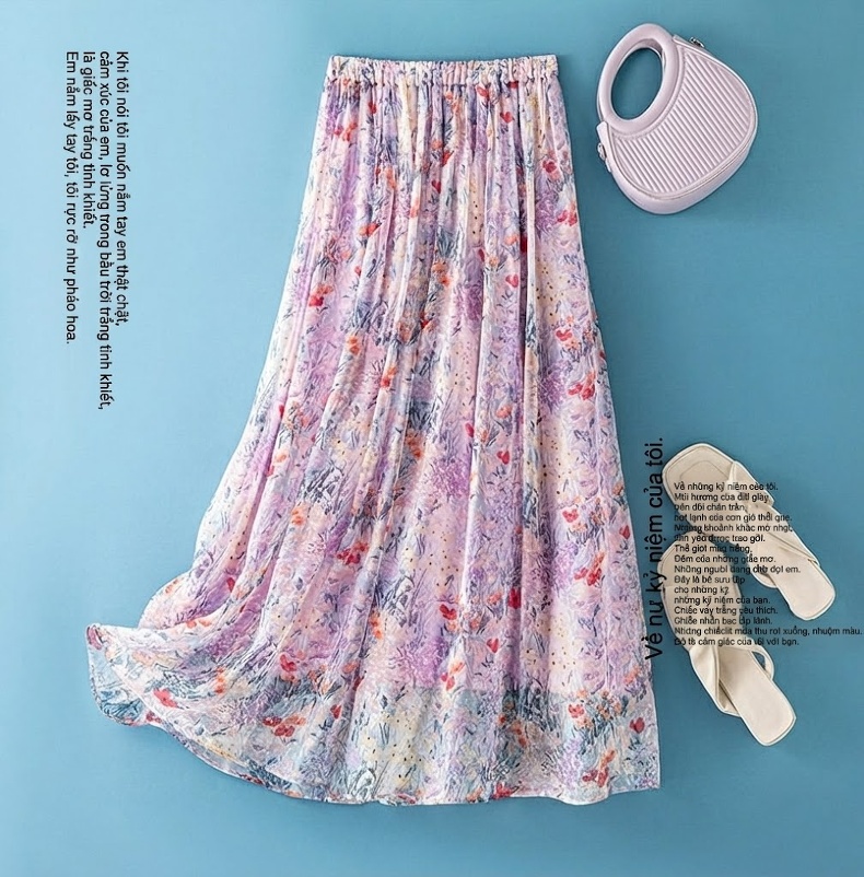 Chân Váy Lụa Nữ A-Line Cạp Cao Họa Tiết Bohemian