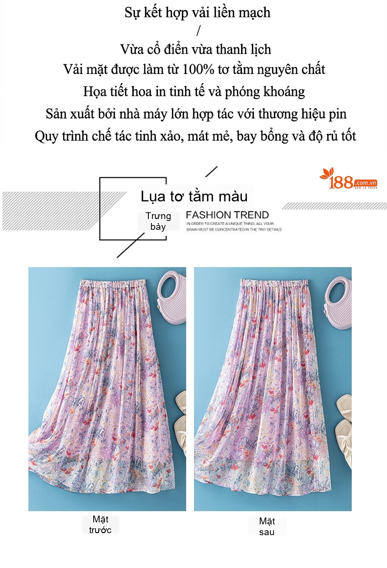Chân Váy Lụa Nữ A-Line Cạp Cao Họa Tiết Bohemian chi tiết 2