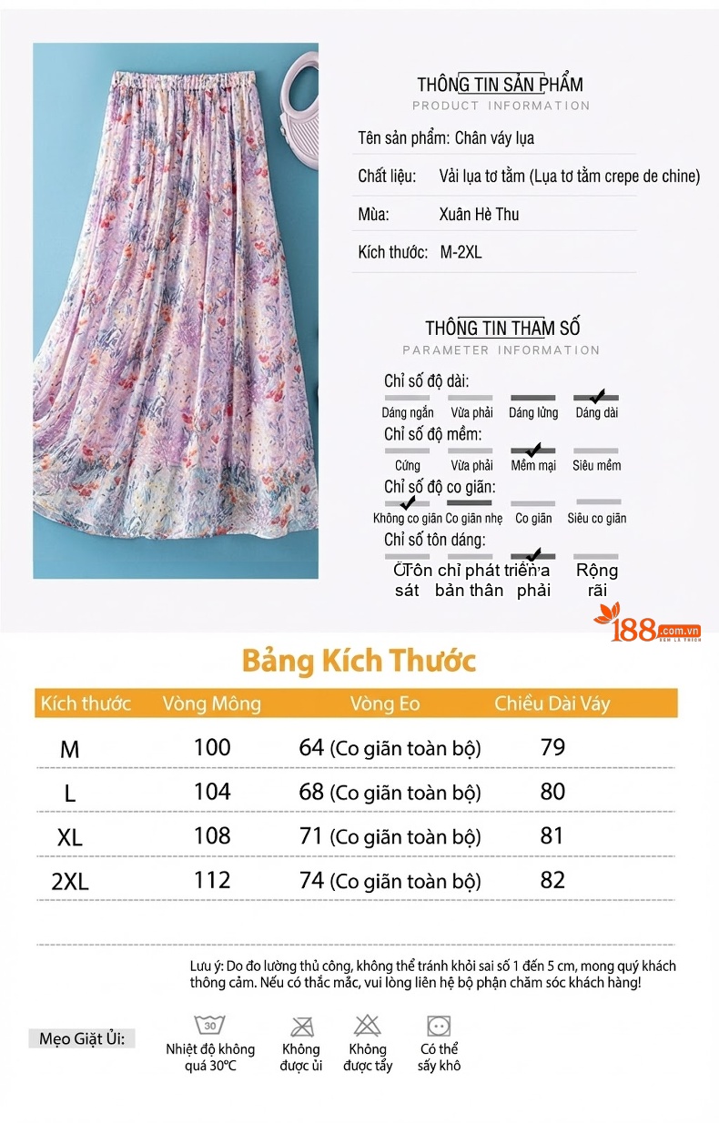Chân Váy Lụa Nữ A-Line Cạp Cao Họa Tiết Bohemian chi tiết 4