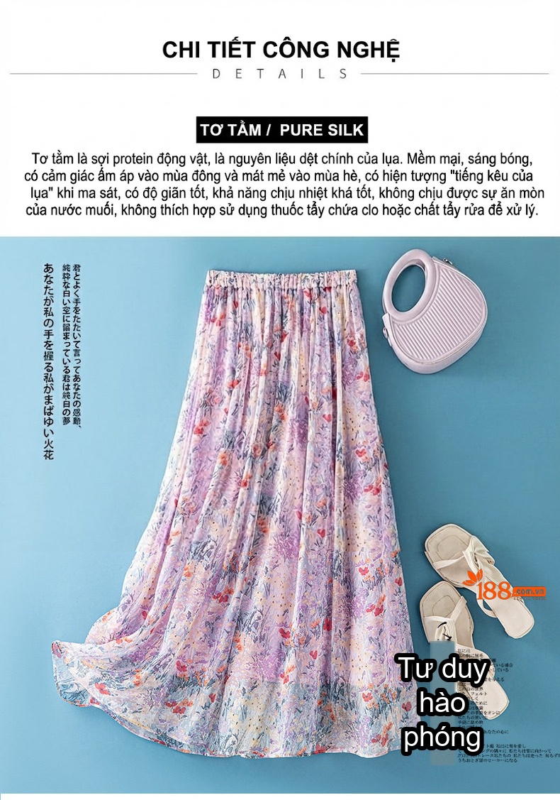 Chân Váy Lụa Nữ A-Line Cạp Cao Họa Tiết Bohemian chi tiết 5
