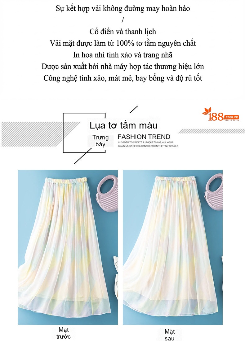 Chân Váy Lụa Nữ dáng chữ A Eo Cao Họa Tiết Bohemia Phong Cách Thời Trang Xuân Hè chi tiết 3