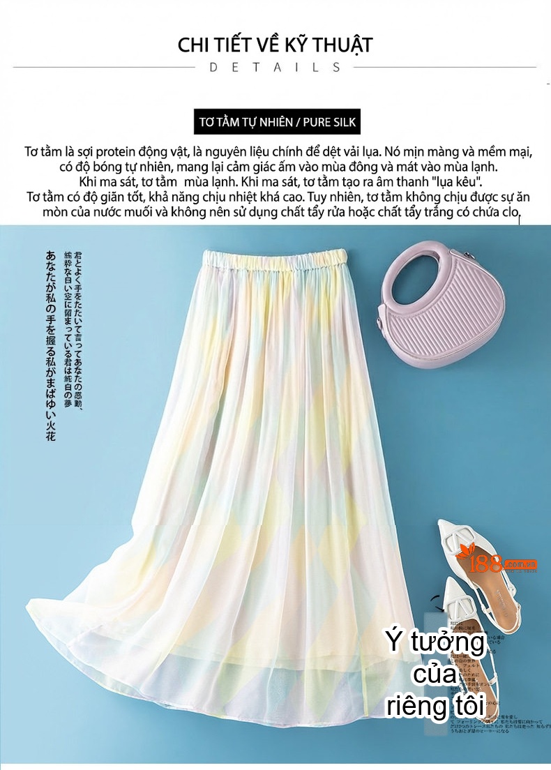 Chân Váy Lụa Nữ dáng chữ A Eo Cao Họa Tiết Bohemia Phong Cách Thời Trang Xuân Hè chi tiết 6