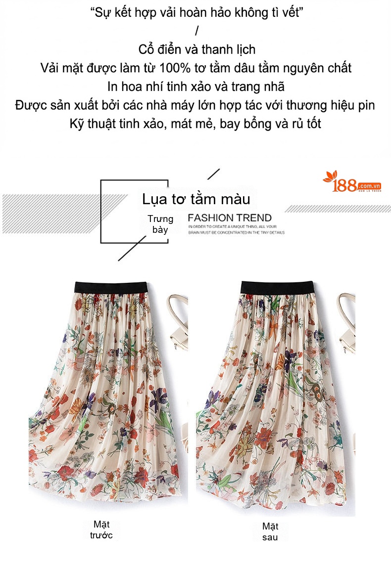 Chân Váy Lụa Nữ Dáng Dài Họa Tiết Hoa Eo Thun chi tiết 3