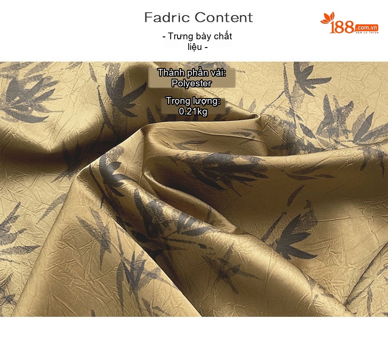 Chân Váy Lụa Satin Nữ In Họa Tiết Tre, dáng chữ A, Cạp Cao Màu Vàng, Đen chi tiết 3