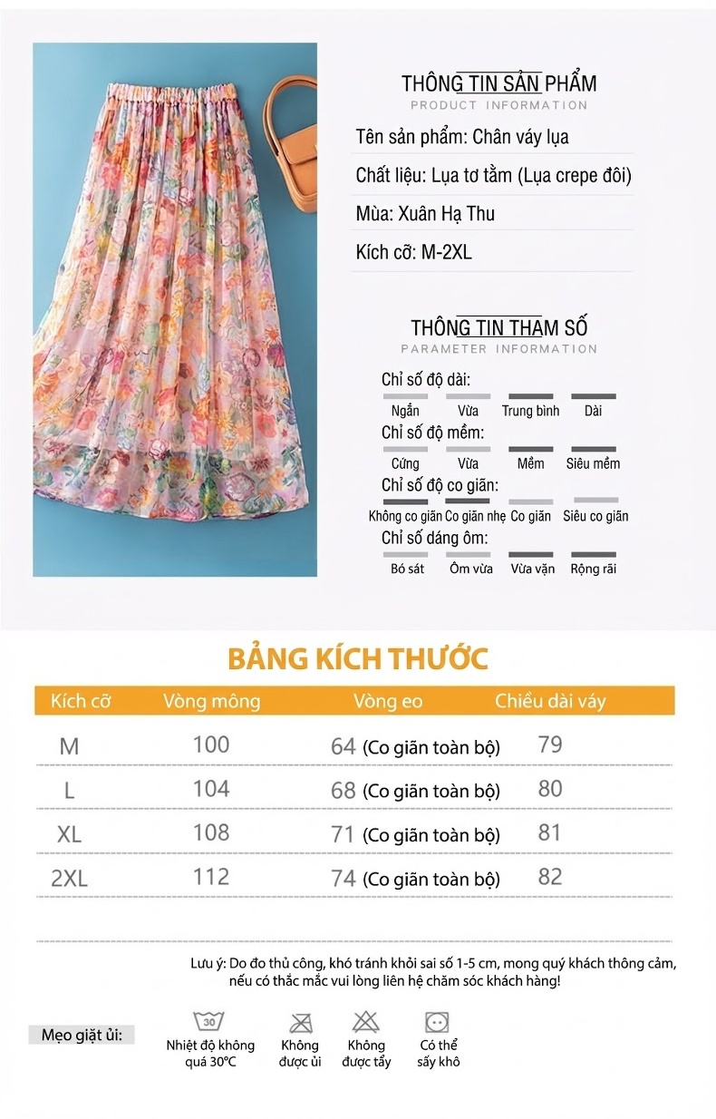 Chân Váy Lụa Tằm A Line Cạp Cao Họa Tiết Bohemian Thon Gọn Màu Hồng, Cam, Vàng, Xanh... chi tiết 5