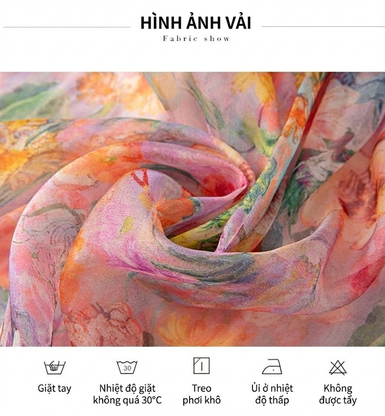Chân Váy Lụa Tằm A Line Cạp Cao Họa Tiết Bohemian Thon Gọn Màu Hồng, Cam, Vàng, Xanh... chi tiết 4