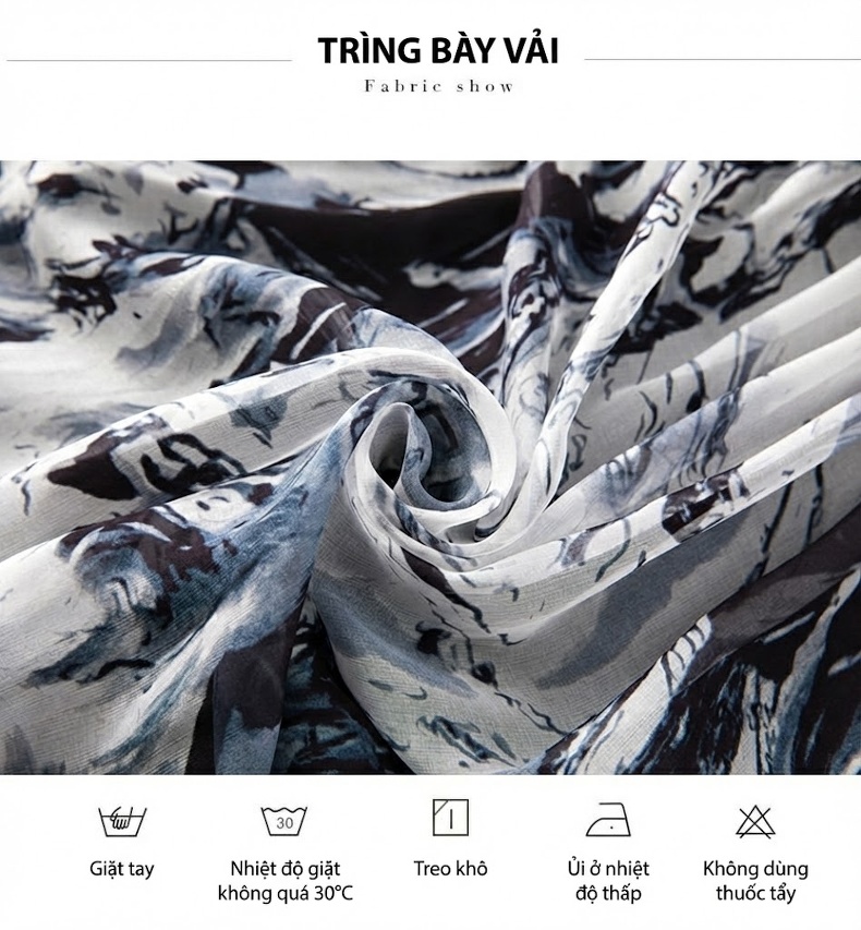 Chân Váy Lụa Tằm In Hoa Eo Chun Dáng Dài Xòe Màu Trắng, Xám, Đen chi tiết 4