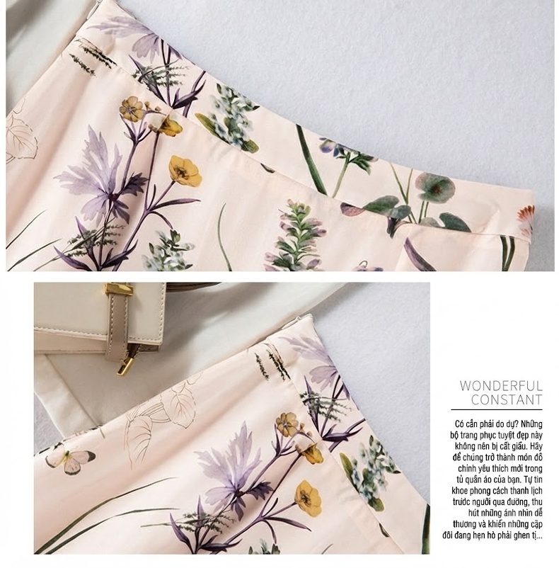 Chân Váy Lụa Twill Nữ Cạp Cao Ôm Hông Họa Tiết In Mực Nước Cổ Điển Màu Be, Tím, Vàng, Xanh Lá chi tiết 7