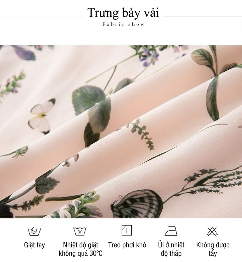 Chân Váy Lụa Twill Nữ Cạp Cao Ôm Hông Họa Tiết In Mực Nước Cổ Điển Màu Be, Tím, Vàng, Xanh Lá chi tiết 4