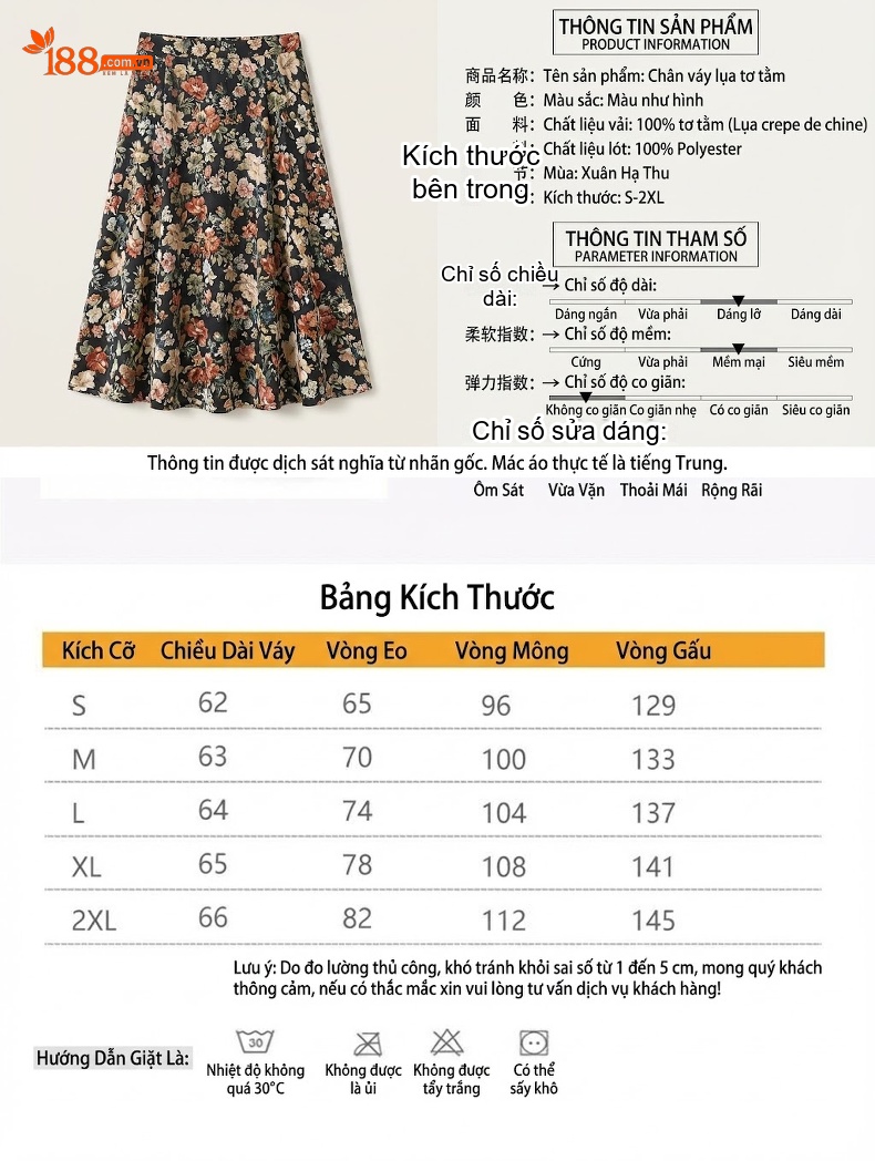 Chân Váy Lụa Twill Nữ Cạp Cao Ôm Hông Họa Tiết In Mực Nước Cổ Điển Màu Be, Tím, Vàng, Xanh Lá chi tiết 5