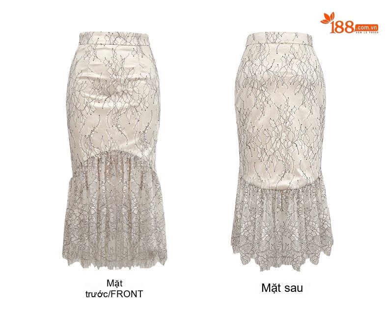 Chân Váy Midi Nữ Lưng Cao Dáng Ôm Đuôi Cá Bất Đối Xứng Chất Vải Màu Kem chi tiết 5