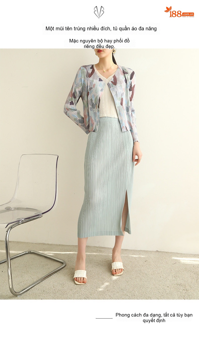 Chân Váy Midi Xếp Ly Thiết Kế Xẻ Tà Phong Cách Casual Màu Xanh, Trắng, Hồng, Vàng... chi tiết 3
