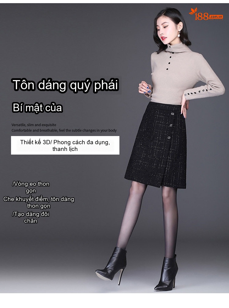 Chân Váy Ngắn Nữ Lông Cừu Phong Cách A-Line Bất Đối Xứng Màu Đen chi tiết 3