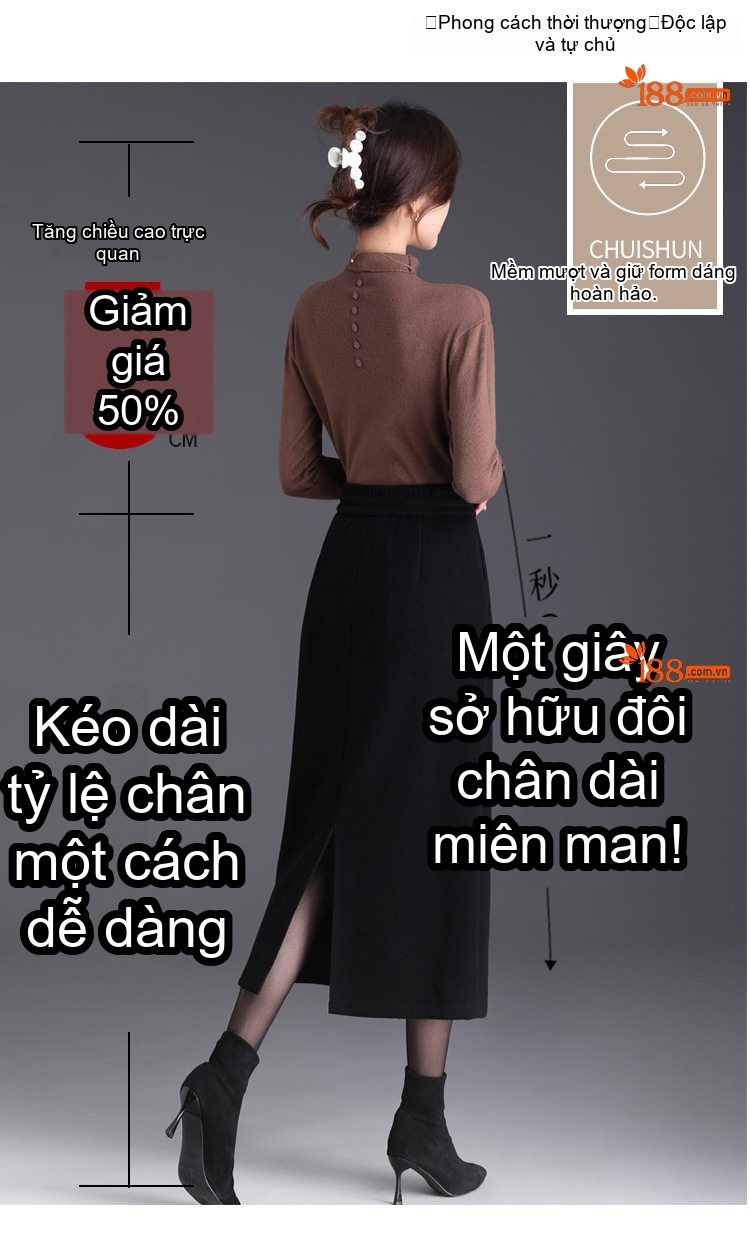 Chân Váy Nhung Tăm Dáng Chữ A Cạp Cao Dáng Ôm Thanh Lịch Màu Đen chi tiết 3