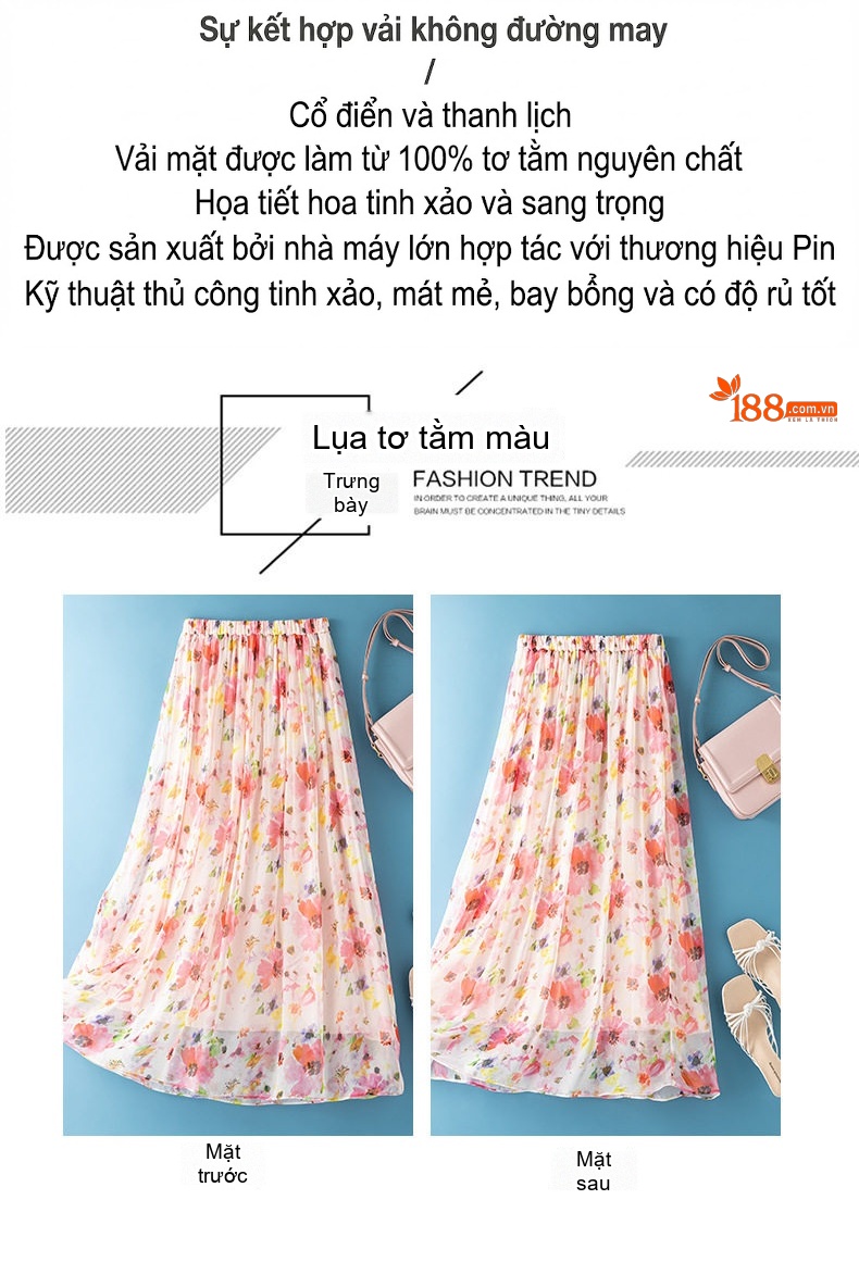 Chân Váy Voan Hoa Nữ dáng chữ A Eo Cao Mùa Xuân chi tiết 3