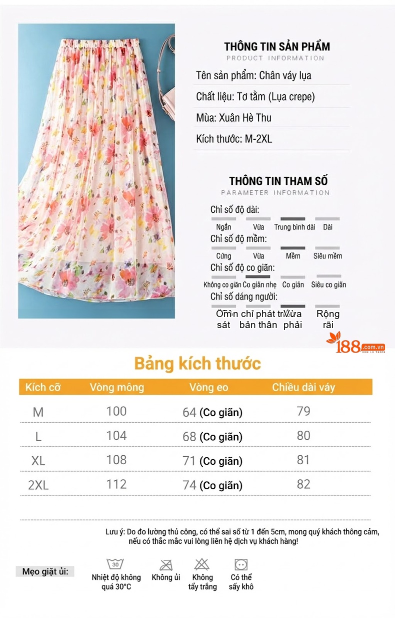 Chân Váy Voan Hoa Nữ dáng chữ A Eo Cao Mùa Xuân chi tiết 5