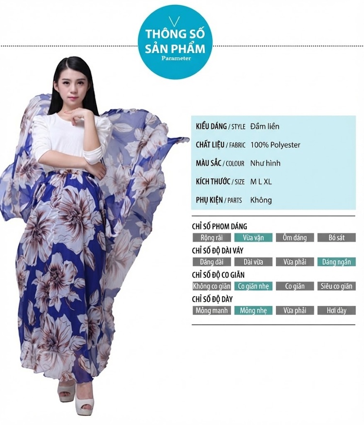 Chân Váy Xòe Dài Voan Họa Tiết Hoa Hai Lớp Nhiều Màu chi tiết 1