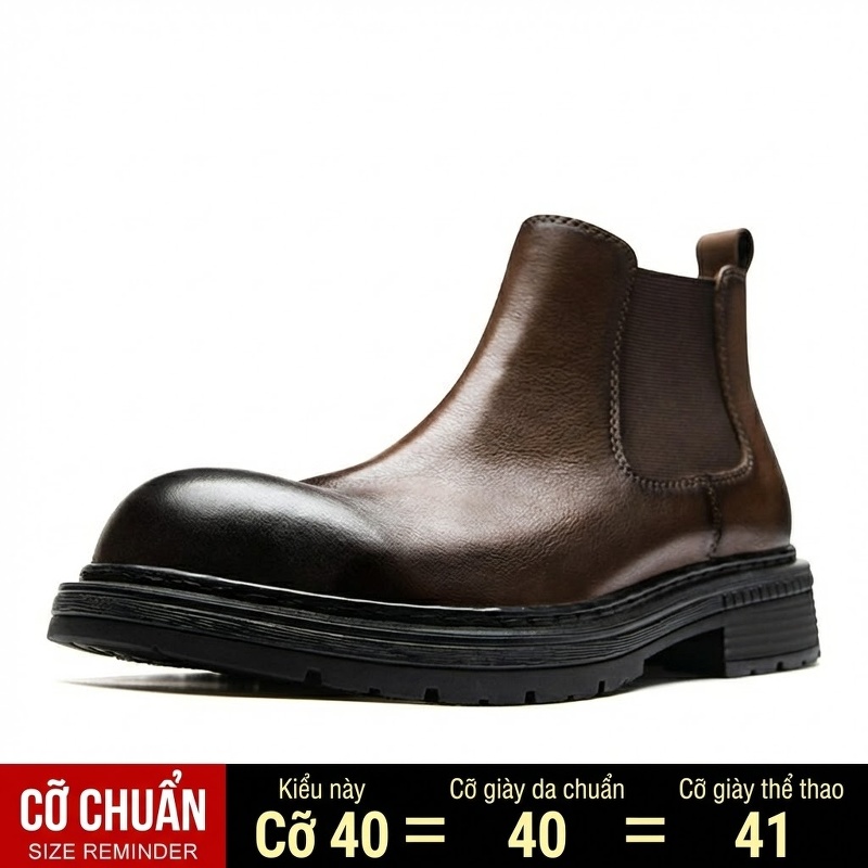 Chelsea Boots Nam Da Bò Mềm Mại Đế Dày Phong Cách Anh Quốc Chiều Cao Đế Khoảng 4cm Màu Đen, Nâu