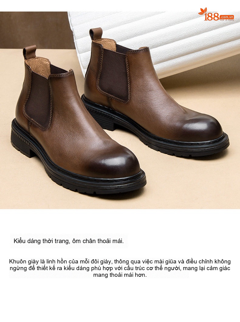 Chelsea Boots Nam Da Bò Mềm Mại Đế Dày Phong Cách Anh Quốc Chiều Cao Đế Khoảng 4cm Màu Đen, Nâu chi tiết 3