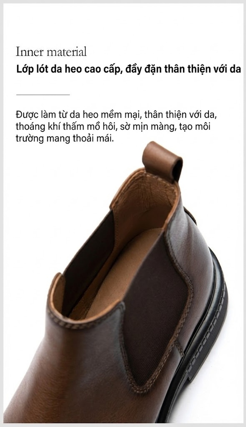 Chelsea Boots Nam Da Bò Mềm Mại Đế Dày Phong Cách Anh Quốc Chiều Cao Đế Khoảng 4cm Màu Đen, Nâu chi tiết 11