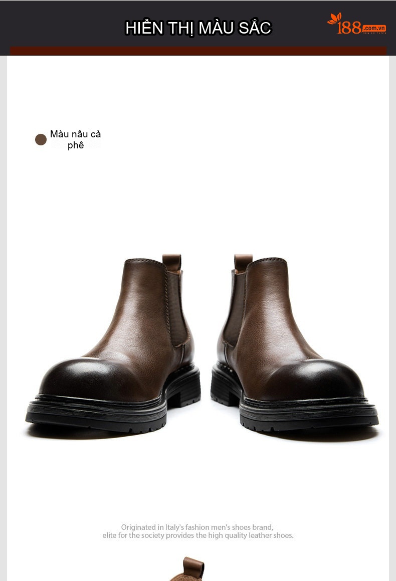 Chelsea Boots Nam Da Bò Mềm Mại Đế Dày Phong Cách Anh Quốc Chiều Cao Đế Khoảng 4cm Màu Đen, Nâu chi tiết 13