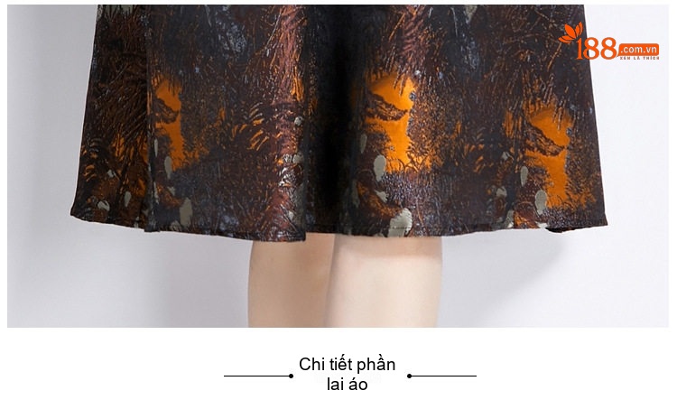 Đầm chữ A Nữ Cổ chữ V Pối Tạp Họa Tiết Thu Đông Dáng Ôm chi tiết 12
