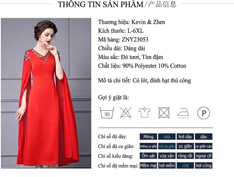 Đầm Dạ Hội Dáng Dài Nữ Đính Hạt Thủ Công Cổ chữ V Chữ V Màu Đỏ, Tím chi tiết 17