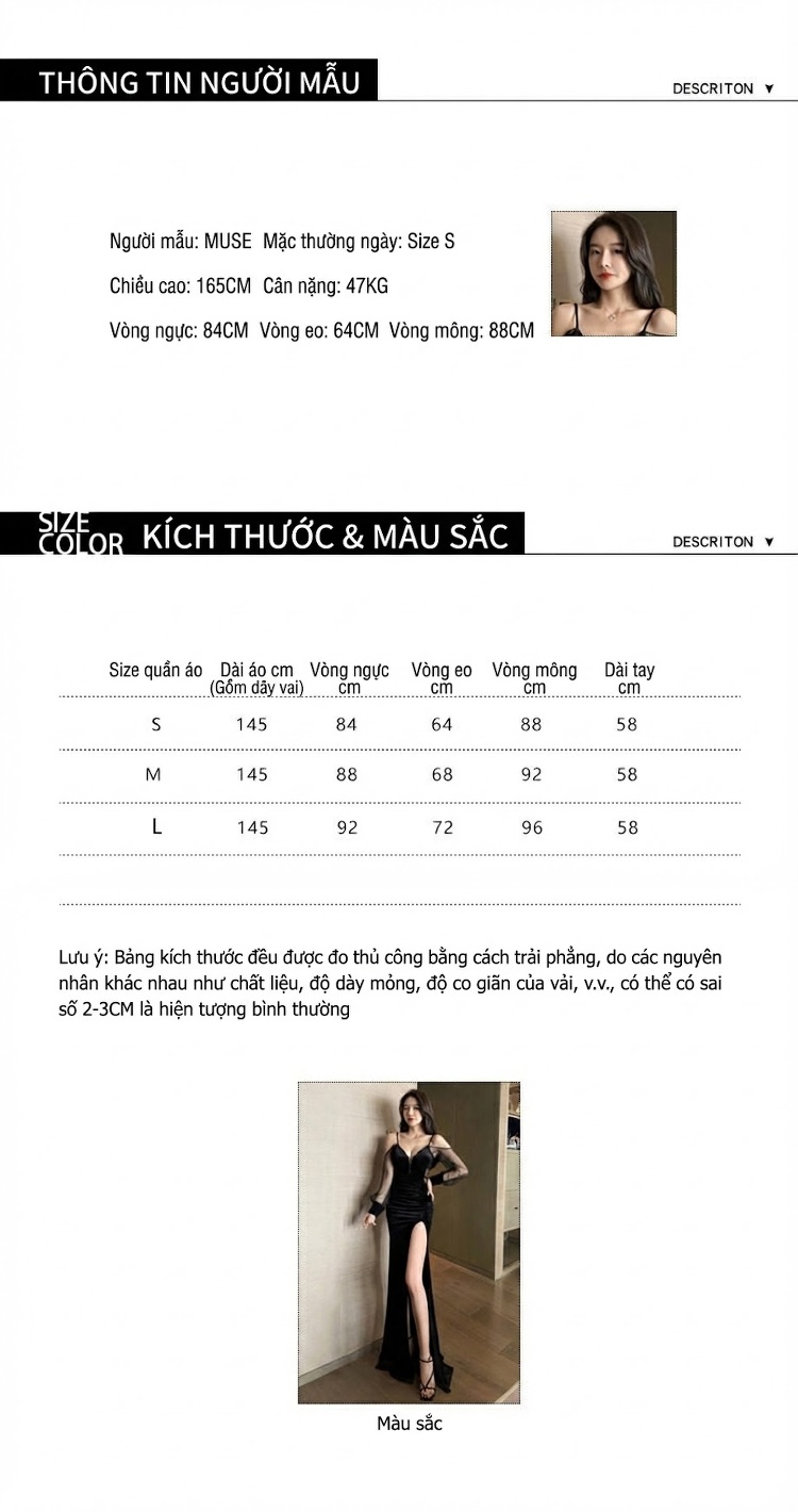Đầm Dạ Hội Nữ Dáng Dài Xẻ Tà Cổ chữ V Sâu Hở Lưng Chất Liệu Nhung Lưới Màu Đen chi tiết 2