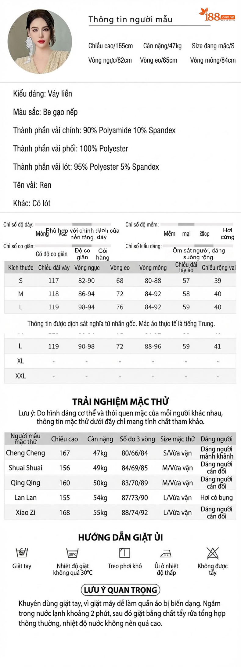 Đầm Dài Nữ Tay Dài Cổ chữ V Chít Eo Ren Tua Rua Dáng Cá Màu Kem chi tiết 2