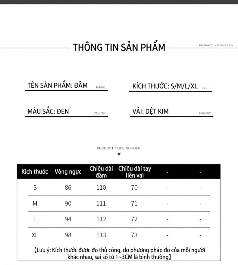 Đầm Dệt Kim Nữ Dài Tay Cổ Cao Thắt Eo dáng chữ A Màu Đen chi tiết 7