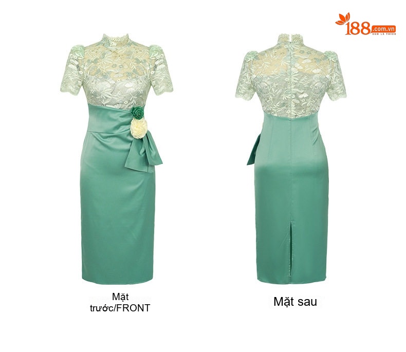 Đầm Dự Tiệc Lưới Ren Thiết Kế Eo Cao Phong Cách Mới 2025 Màu Xanh Bạc Hà chi tiết 4