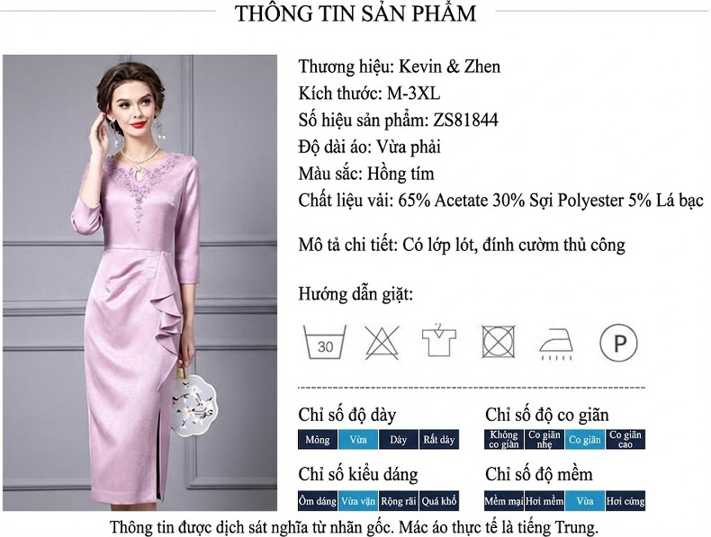Đầm Dự Tiệc Nữ Chất Vải Axetat Đính Đá Cổ Điển Tay Lỡ Màu Tím chi tiết 1