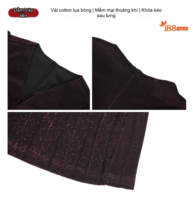 Đầm Dự Tiệc Nữ Dáng Dài V-Neck Eo Cao Xếp Ly Lụa Sáng Màu Đen, Xám, Xanh, Đỏ... chi tiết 5