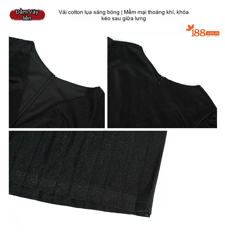Đầm Dự Tiệc Nữ Dáng Dài V-Neck Eo Cao Xếp Ly Lụa Sáng Màu Đen, Xám, Xanh, Đỏ... chi tiết 7