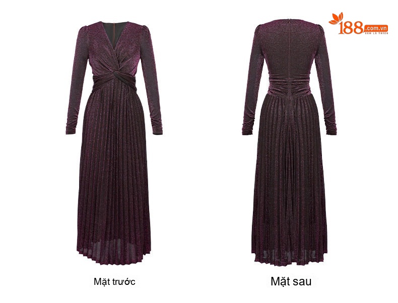 Đầm Dự Tiệc Nữ Dáng Dài V-Neck Eo Cao Xếp Ly Lụa Sáng Màu Đen, Xám, Xanh, Đỏ... chi tiết 9
