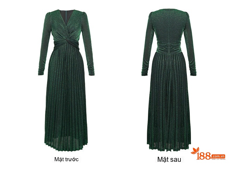 Đầm Dự Tiệc Nữ Dáng Dài V-Neck Eo Cao Xếp Ly Lụa Sáng Màu Đen, Xám, Xanh, Đỏ... chi tiết 10