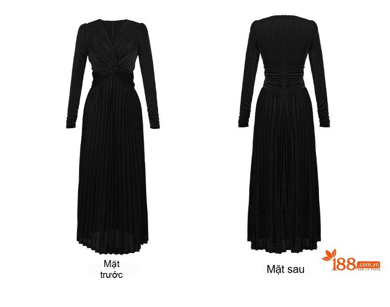 Đầm Dự Tiệc Nữ Dáng Dài V-Neck Eo Cao Xếp Ly Lụa Sáng Màu Đen, Xám, Xanh, Đỏ... chi tiết 11