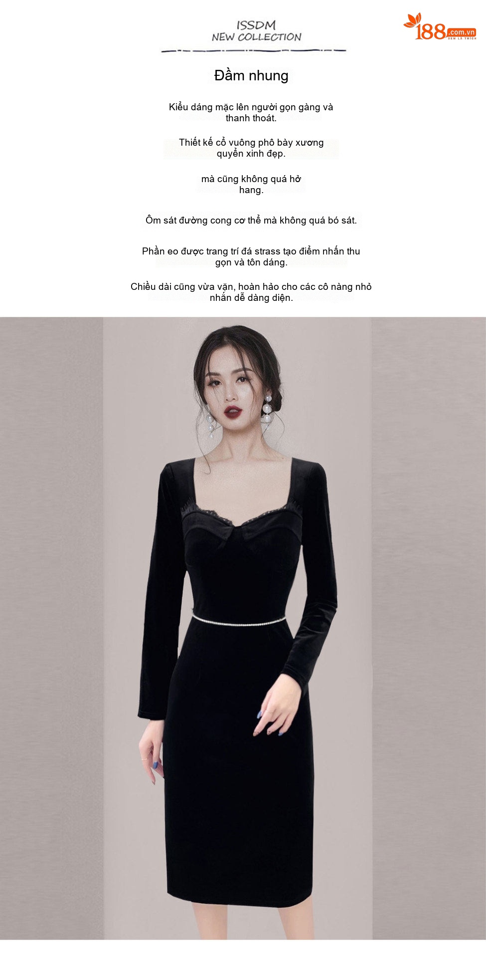 Đầm Dự Tiệc Nữ Dáng Ôm Tay Dài Lụa Nhung Thanh Lịch Màu Đen chi tiết 1
