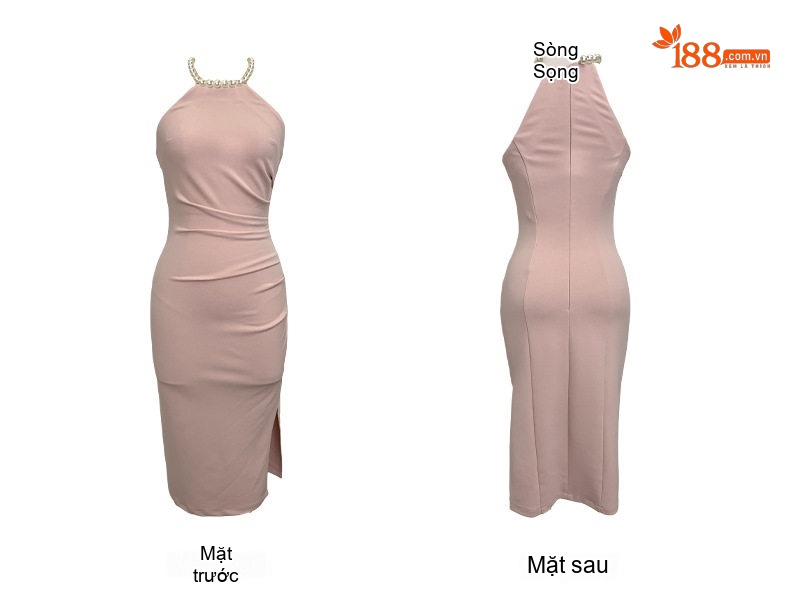 Đầm Dự Tiệc Nữ Hở Vai Cổ Yếm Dáng Ôm Quyến Rũ Màu Đen, Hồng chi tiết 7