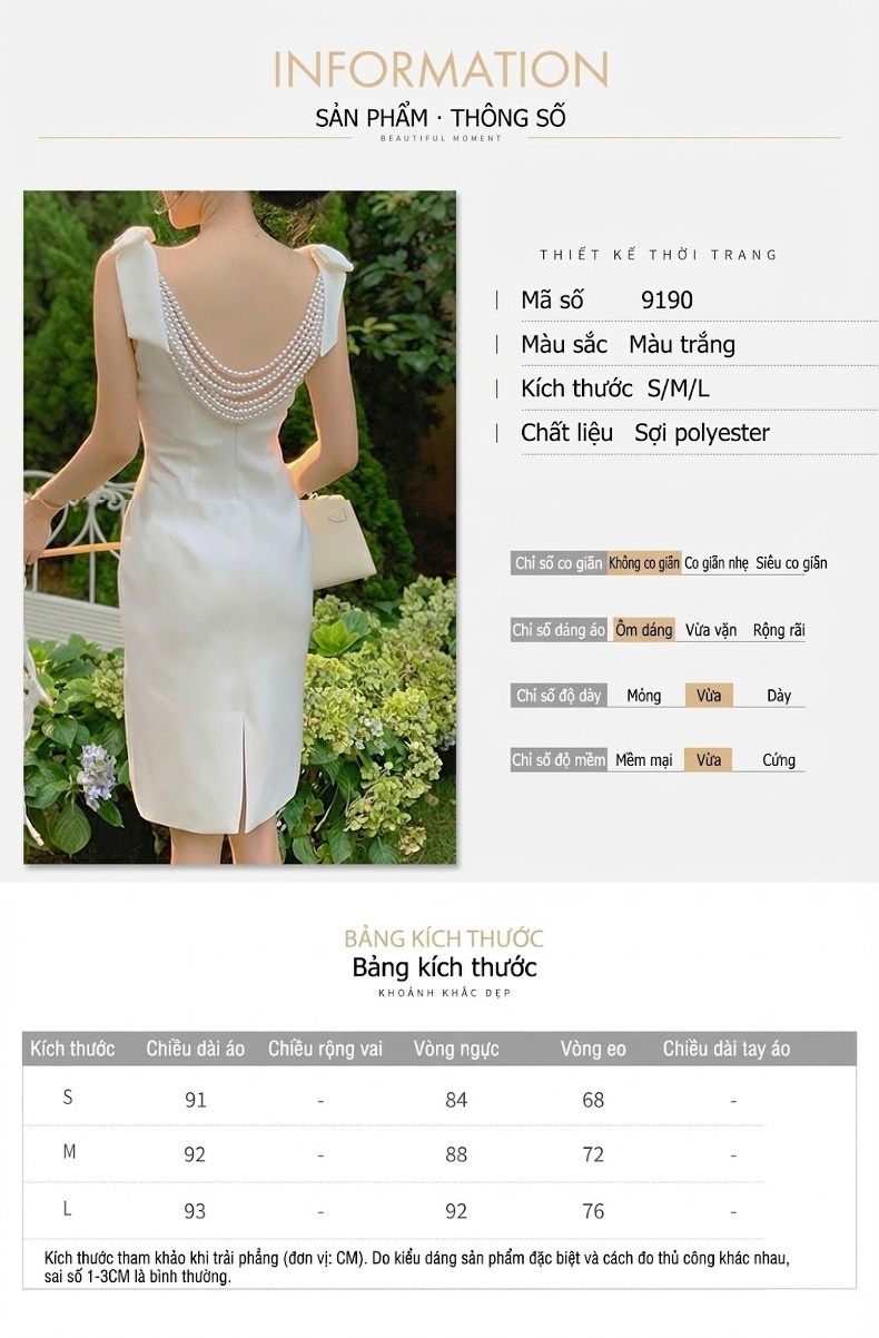 Đầm Dự Tiệc Nữ Thiết Kế Hở Lưng Đính Ngọc Trai Nơ Eo Dáng Ôm Màu Trắng chi tiết 1