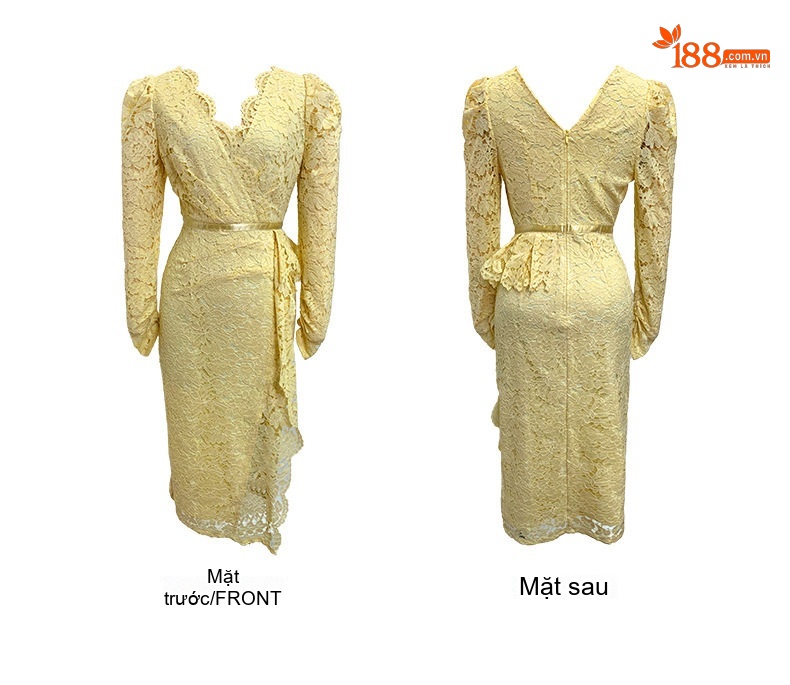 Đầm Dự Tiệc Nữ Váy Ren Hoa Tay Dài Cổ Chữ V Thắt Eo Tôn Dáng Màu Kem chi tiết 5