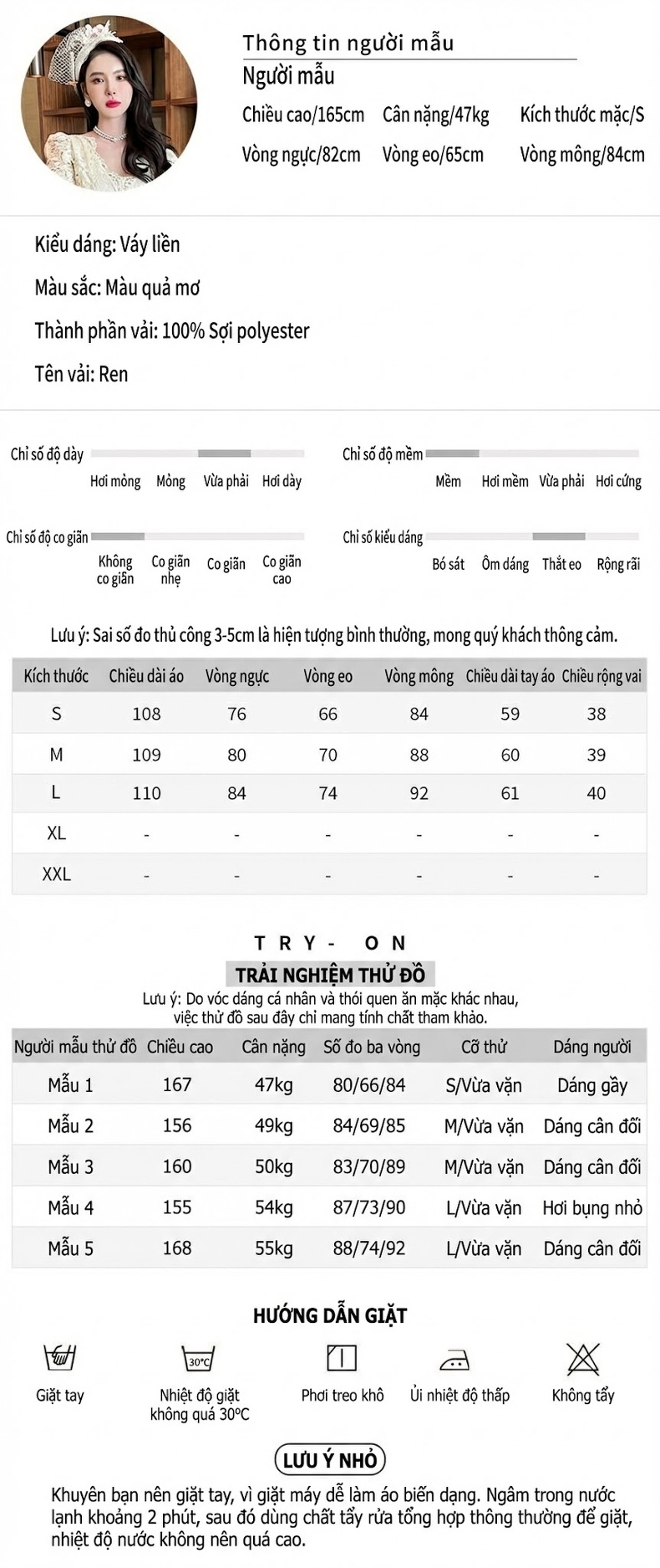 Đầm Dự Tiệc Nữ Váy Ren Hoa Tay Dài Cổ Chữ V Thắt Eo Tôn Dáng Màu Kem chi tiết 2